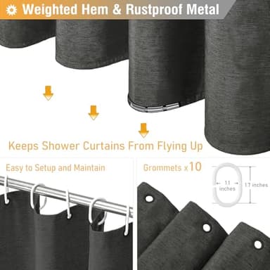 BTTN 60 Inch Stall Fabric Shower Curtain - Linen Cloth Heavy Duty Shower Curtain Set with 10 Plastic Hooks, Narrow Waterproof Decorative Bath Curtains for Bathroom and Bathtubs - 60x72 - Charcoal Grey - Image 4