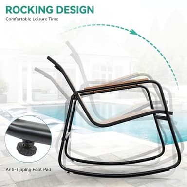 YITAHOME 3 Piece Rocking Bistro Set, Outdoor Patio Furniture Set with Wooden Armrests, Porch Chairs Set with Glass Table for Lawn, Garden, Balcony, Poolside, Beige - Image 3