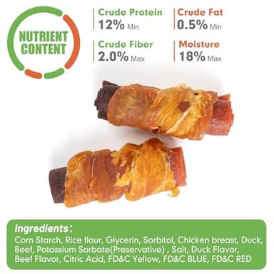MON2SUN Rawhide Free Dog Treats, 3 Inch Triple Flavor Chicken Wrapped Duck and Beef Rolls for Small Dogs, Healthy Snacks, 21.16oz - Image 3
