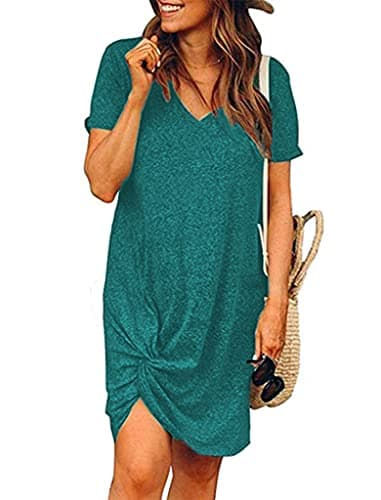 Locryz Summer Dresses for Women Knot Casual Beach Cover Ups Sundress M Turquoise - Image 1