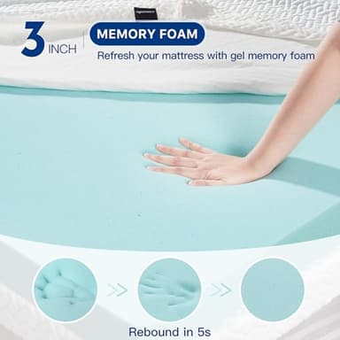 3 Inch Gel Memory Foam Mattress Topper Queen Size, Gel-Infused Mattress Pad Cover for Back Pain,Bed Topper with Removable & Washable Bamboo Cover - Image 4