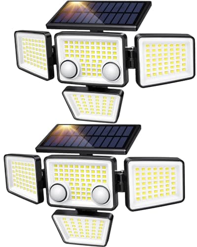 LYWALT Solar Outdoor Lights - 3000LM 188 LED Motion Sensor Outdoor Lights, 4 Heads Security Light,IP65 Waterproof, Easy Install,270°Wide Angle Flood Wall Light with 3 Modes for Backyard Yard (2 Pack) - Image 1
