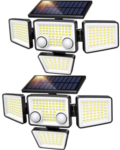 LYWALT Solar Outdoor Lights - 3000LM 188 LED Motion Sensor Outdoor Lights, 4 Heads Security Light,IP65 Waterproof, Easy Install,270°Wide Angle Flood Wall Light with 3 Modes for Backyard Yard (2 Pack) - Image 1