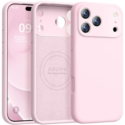Ktele Magnetic for iPhone 17 Pro Case [Compatible with Magsafe] [Premium Silicone Satin-Smooth Touch] Slim Shockproof Anti-Scratch Microfiber Lining Case, 6.3 inch, Chalk Pink - Image 1