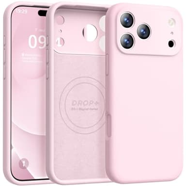 Ktele Magnetic for iPhone 17 Pro Case [Compatible with Magsafe] [Premium Silicone Satin-Smooth Touch] Slim Shockproof Anti-Scratch Microfiber Lining Case, 6.3 inch, Chalk Pink - Image 1