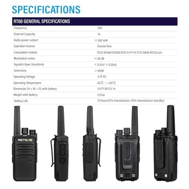 Retevis RT68 Walkie Talkies with Earpiece, Portable FRS Two-Way Radios Rechargeable, with 6 Way Multi Unit Charger, Hands Free, Long Range, Rugged 2 Way Radios 6 Pack for Adults School Church - Image 7