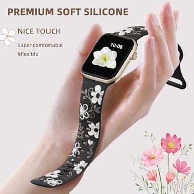 Witzon Cute Flower Band Compatible with Apple Watch Bands For Women 42mm 44mm 45mm 46mm 41mm 40mm 38mm 49mm, Engraved Soft Silicone Inlay Strap for iWatch Series 11 10 9 8 7 6 5 4 3 2 SE Ultra 3 2 1 - Image 4