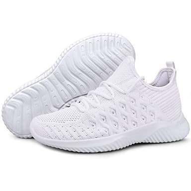 Feethit Womens Slip On Walking Shoes Non Slip Running Shoes Breathable Workout Shoes Lightweight Gym Sneakers White Size 8 - Image 4