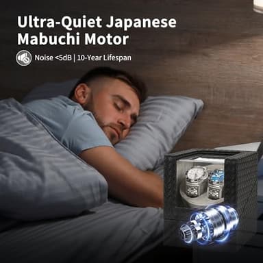 Watch Winder with Japanese Motor – Silent Adjustable Rotation, Premium PU Leather Dual Automatic Watch Winder, Soft Interior,Luxurious Display Case for Automatic Watches - Image 5