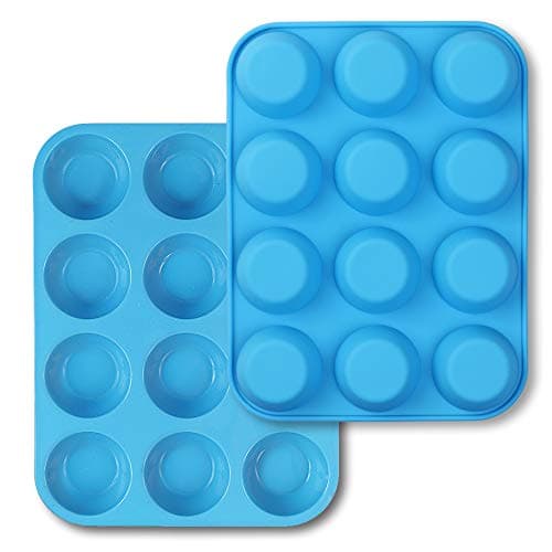 homEdge 12-Cup Silicone Muffin Pan, Pack of 2 Non-Stick Muffin Molds, Baking Pan for Cupcake, Tarts, Egg Bites-Blue - Image 1