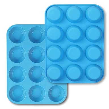 homEdge 12-Cup Silicone Muffin Pan, Pack of 2 Non-Stick Muffin Molds, Baking Pan for Cupcake, Tarts, Egg Bites-Blue - Image 1