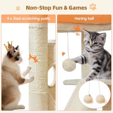 Taoqimiao Cat Tree,38.5-Inch Cat Tower for Indoor Cats,Suitable for Kittens with Luxurious cat condo with Adjustable Baskets and Luxurious Perch Beige MS029SM - Image 6
