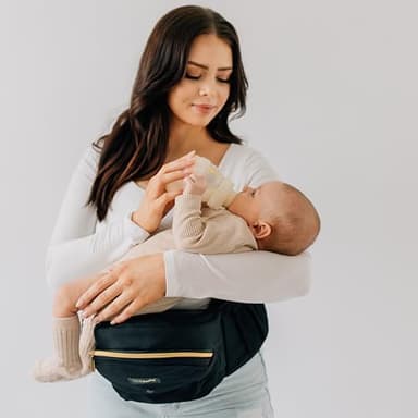Tushbaby The Original Safety-Certified Hip Carrier for Babies & Toddlers: Machine Washable Child Waist Seat with Pocket Storage, As Seen on Shark Tank (23”-44” waist, 0-3 yrs up to 45lbs) – Black/Gold - Image 7