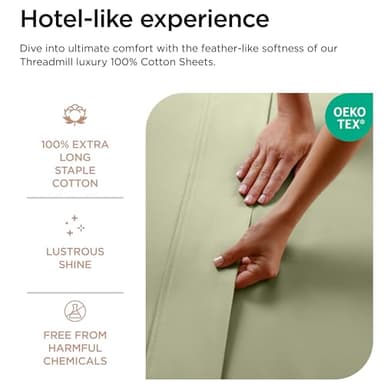 Threadmill Luxury 800 Thread Count King 100% Cotton Sheets - Sage Green Sateen Weave Bed-Sheets, Better Than Egyptian Cotton, 4 Pc Solid Soft Bed Set, Fits 16" Deep Pocket - Image 5