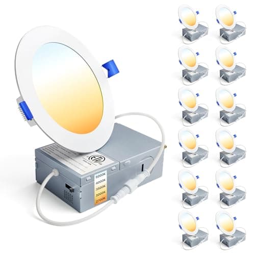 Ensenior 12 Pack 4 Inch LED Recessed Ceiling Light, Dimmable, 2700K-5000K 5CCT, 750LM 9W 120V, High Brightness Canless Wafer Downlight - ETL&FCC&IC - Image 1