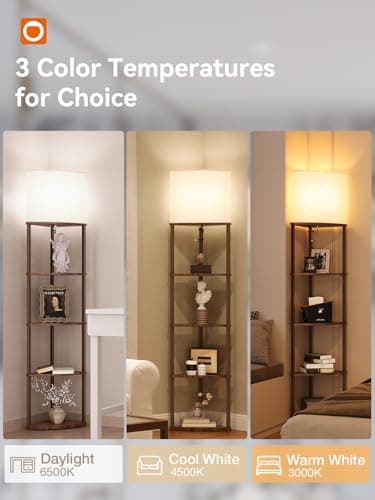 addlon Floor Lamp with Shelves, 5-Tier Adjustable Corner Lamp with 3 Color Temperatures & Linen Shade,Modern Floor Lamps for Living Room, Home Office & Bedroom (E26 LED Bulb Included, 800lm) - Brown - Image 2