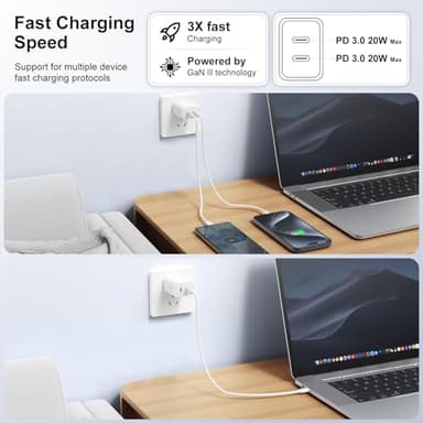 40W Total Dual USB C Charger,2-Port 20W Fast USB C Power Adapter Wall Charger Plug Type C Charging Block for Laptop Computer & Tablets/Phones iPhone 16/15/14/13/,(20W Per Port / 40W Combined) - Image 4