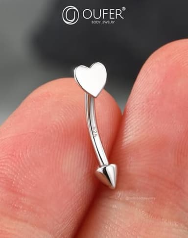 OUFER 925 Sterling Silver Rook Piercing Jewelry, Heart Eyebrow Rings, Silver Vertical Labret Lip Jewelry, Curved Barbell 16G, Rook Earrings for Women Men-8mm - Image 5