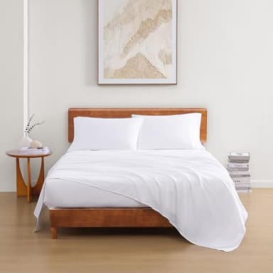 LANE LINEN 100% Organic Cotton Twin Sheets Set, 3Pc Twin Bed Sheets, Soft & Comfy Breathable Cotton Percale Sheets for Twin Size Bed, Dorm Room Essentials Low Pill Fade Resistant White Sheets - Image 2