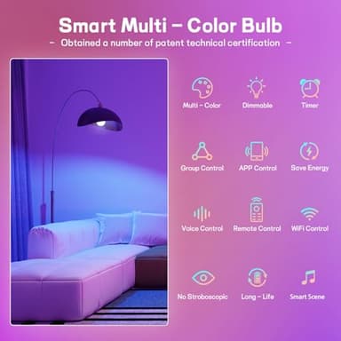 Smart Light Bulbs with Remote, 16Million Colors RGBW Dimmable WiFi Bluetooth Smart Bulbs Led Color Changing Light Bulbs Compatible with Alexa Google Home, A19, E26 9W 800 Lumens Equivalent 60W (4) - Image 2