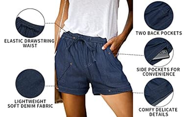 ONLYSHE Women Ladies Comfy Drawstring Elastic Waist Pocketed Summer Casual Loose Frayed Raw Hem Shorts Dark Blue-XXL - Image 5