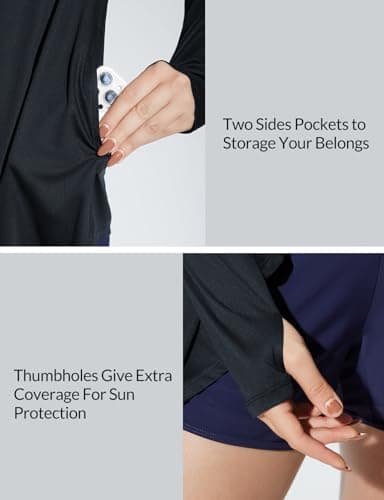 baleaf Women's Long Sleeve UPF 50+ Sun Protection Shirts Lightweight Open Front Cardigan with Pockets Beach Cover Up SPF Sun Wrap with Pockets Black L - Image 5