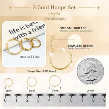 18g Gold Nose Rings Hoop and 20g Nose Studs Sets for Women Men,Hypoallergenic 316L Surgical Stainless Steel L Shape/Corkscrew/Straight Nose Studs Nose Screw Bone 1.5/2/3mm CZ Piercings Jewelry 12Pcs - Image 3