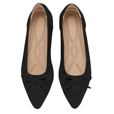 TINGRISE Women's Flats Pointed Toe Bow Knit Ballet Shoes Comfortable Dressy Mesh Slip On Flat Black US10 - Image 1