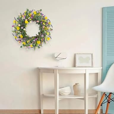 LLZLL Spring Wreath 22" Spring Wreaths for Front Door Artificial Summer Wreath with Eucalyptus Leaf Lavender Daisy for Indoor Outdoor Home Decor Festival Celebrations - Image 2