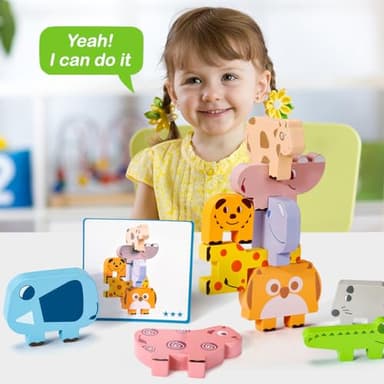 Montessori Toys for 2 3 4 Year Old Boys & Girls, Wooden Animal Stacking Blocks for Toddlers 1-3 – Building Blocks Game Stacking & Sorting Toys Ages 2-4 Toddler Birthday Gifts - Image 4