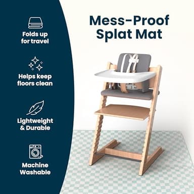 Tiny Twinkle Mess-Proof Splat Mats for Under high Chairs or Table Cover Art Projects for Baby and Toddler - Waterproof, Washable Floor or Table Splash mat 51" x 51" (Sage Checkers) - Image 10
