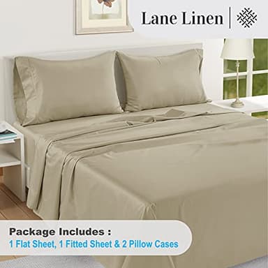 LANE LINEN 100% Egyptian Cotton Bed Sheets Queen Size, Long Staple Soft & Comfy Sateen Weave No Pill Fade Resistant Queen Size Bedding Set, Machine wash 16'' Deep Pocket Queen Sheets- Linen - Image 4