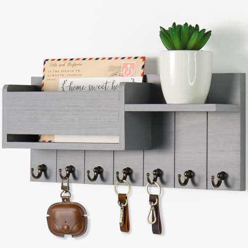 RelaxScene Key Holder Wall Mount - Decorative Key Rack and Mail Organizer with 7 Key Hooks - Wooden Key Hanger with Shelf for Living Room Decor - Rustic Farmhouse Home Entryway Aesthetic Essentials - Image 1