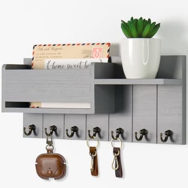 RelaxScene Key Holder Wall Mount - Decorative Key Rack and Mail Organizer with 7 Key Hooks - Wooden Key Hanger with Shelf for Living Room Decor - Rustic Farmhouse Home Entryway Aesthetic Essentials - Image 1