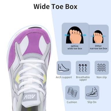 ephiza Womens Wide Toe Box Walking Shoes with Arch Support Plantar Fasciitis Tennis Sneakers Orthotic Shoes for Pain Relief PurpleGrey US 7 - Image 2
