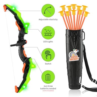 ASMAD Kids Bow and Arrow Set, LED Light Up Archery Toy Set, 10 Suction Cup Arrows, Target & Quiver, Indoor and Outdoor Kids Toys for Children Boys Girls, Christmas Birthday Gifts for Kids(1 Pack) - Image 5