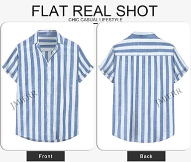 JMIERR Men's Summer Casual Stylish Short Sleeve Button-Up Shirts Cotton Linen Vertical Striped Business Dress Shirts Beach Cruise Shirt Resort Wear, L, Sky Blue - Image 8