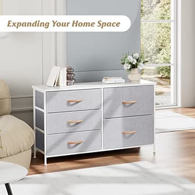 Nicehill Dresser for Bedroom with 5 Drawers, Storage Drawer Organizer, Wide Chest of Drawers for Closet, Clothes, Kids, Nursery, TV Stand with Storage Drawers, Wood Board, Fabric Drawers - Image 9