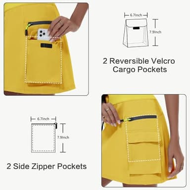 MIVEI Women's Hiking Cargo Skort Skirt High Waisted Golf Dressy Casual with Zipper Pockets Workout Sport Quick Dry Skirts Yellow - Image 3