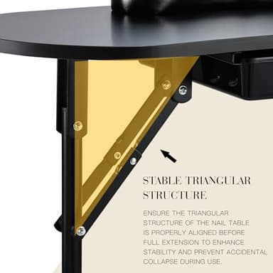 Joligrace Professional Foldable & Portable Manicure Table Nail Technician Desk Workstation with Rolling Wheels Large Drawer Client Wrist Pad Free Carrying Bag Travel Nail Tech Spa Beauty Table, Black - Image 3
