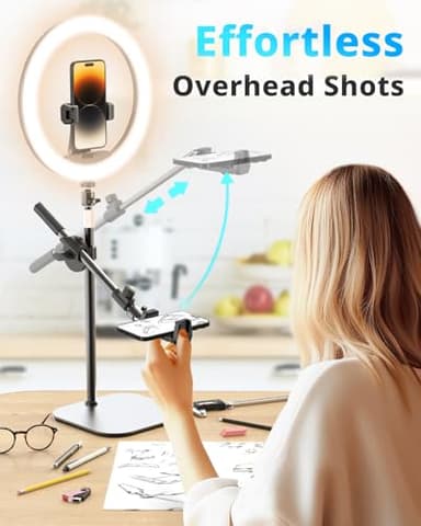 UBeesize 12" Desk Ring Light with Stand and Phone Holder, Overhead Phone Mount for Video Recording, Zoom Meeting, Live Streaming, Tiktok, YouTube，Compatible with iPhone, Android, Cameras - Image 2