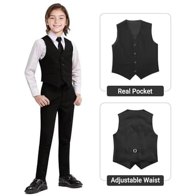 BOLADA Boys' Black Slim Fit Formal Classic 6-Piece Suit Set Size 12 Big Boys Toddler Tuxedos Suits for Kids Teen Youth Wedding Outfit Ring Bearer Outfit - Image 6