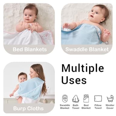 Viviland Baby Towels and Wash Cloths Set - Hooded Towels, Face Towels, Burp Cloths or Wipes - Absorbent Bath Towels - 6-Pack, Size 28 x 28 Inch (Pink Unicorn) - Image 4