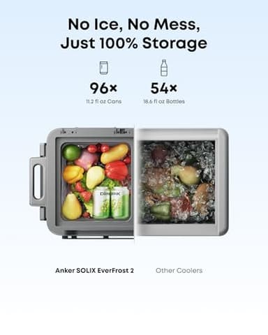 Anker SOLIX EverFrost 2 58L Cooler, 61 qt Car Refrigerator, Electric Cooler with 288Wh Battery, Powered by AC/DC or Solar, for Camping, Travel, and Fishing, -4℉ to 68℉ (Only 1 Battery Included) - Image 5