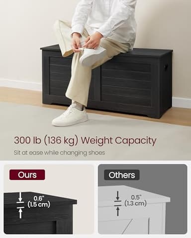 VASAGLE Storage Chest, Storage Bench with 2 Safety Hinges, Farmhouse Style, 15.7 x 39.4 x 18.1 Inches, for Entryway, Bedroom, Living Room, Charcoal Gray ULSB061B01 - Image 7