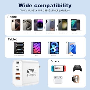 USB C Charger Block, 5 in 1 Single 25W Max iPhone Charger, PD 3.0 60W Charging Blocks, QC 2A USB Wall Charger for iPhone 17 16 15 14 13 12 Pro Max, iPad, iPod, Samsung, AirPods Pro, Apple Watch Series - Image 7