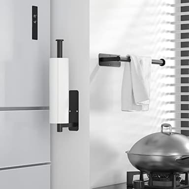 ASTOFLI Paper Towel Holder Under Cabinet No Drilling, Self Adhesive Paper Towel Holder Wall Mount for Kitchen Rack, Under Counter Napin Holder No Drill, RV, 304 Stainless Steel 12 Inch Matte Black - Image 2