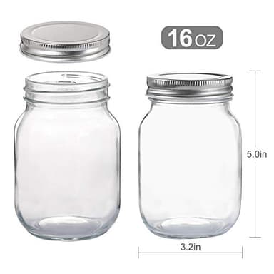 YINGERHUAN Glass Regular Mouth Mason Jars, 16 oz Clear Glass Jars with Silver Metal Lids for Sealing, Canning Jars for Food Storage, Overnight Oats, Dry Food, Snacks, Candies, DIY Projects (4PACK) - Image 3