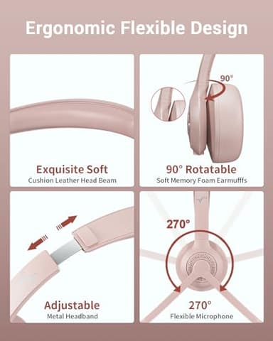 Wireless Headset with AI Noise Cancelling Microphone Bluetooth Headset - Bluetooth V5.2 Headphones with USB Dongle, Charging Base & Mic Mute for Computer/Laptop/PC/iPhone/Android/Cell Phones (Pink) - Image 5