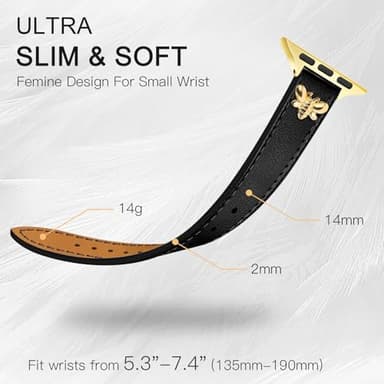 JR.DM Slim Leather Bands Compatible with Apple Watch Band 38mm 40mm 41mm 42mm 44mm 45mm 46mm 49mm, Genuine Leather Band with Charms, Feminine Design for Iwatch Ultra SE Series 11 10 9 8 7 6 5 4 3 2 1 - Image 4